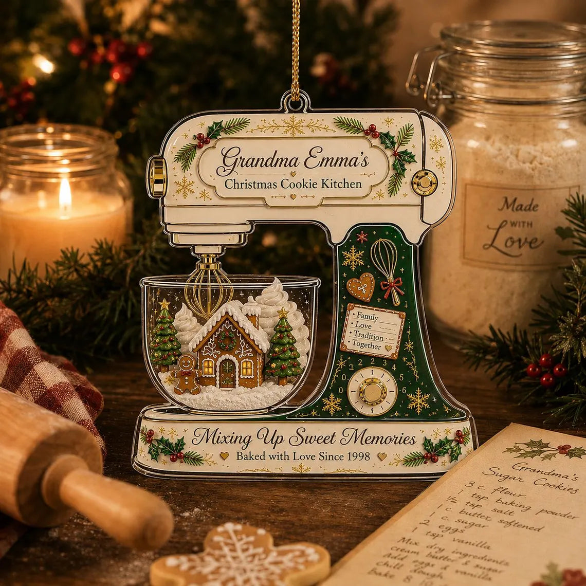 Grandma Christmas Cookie Kitchen Custom Name Acrylic Christmas Ornament