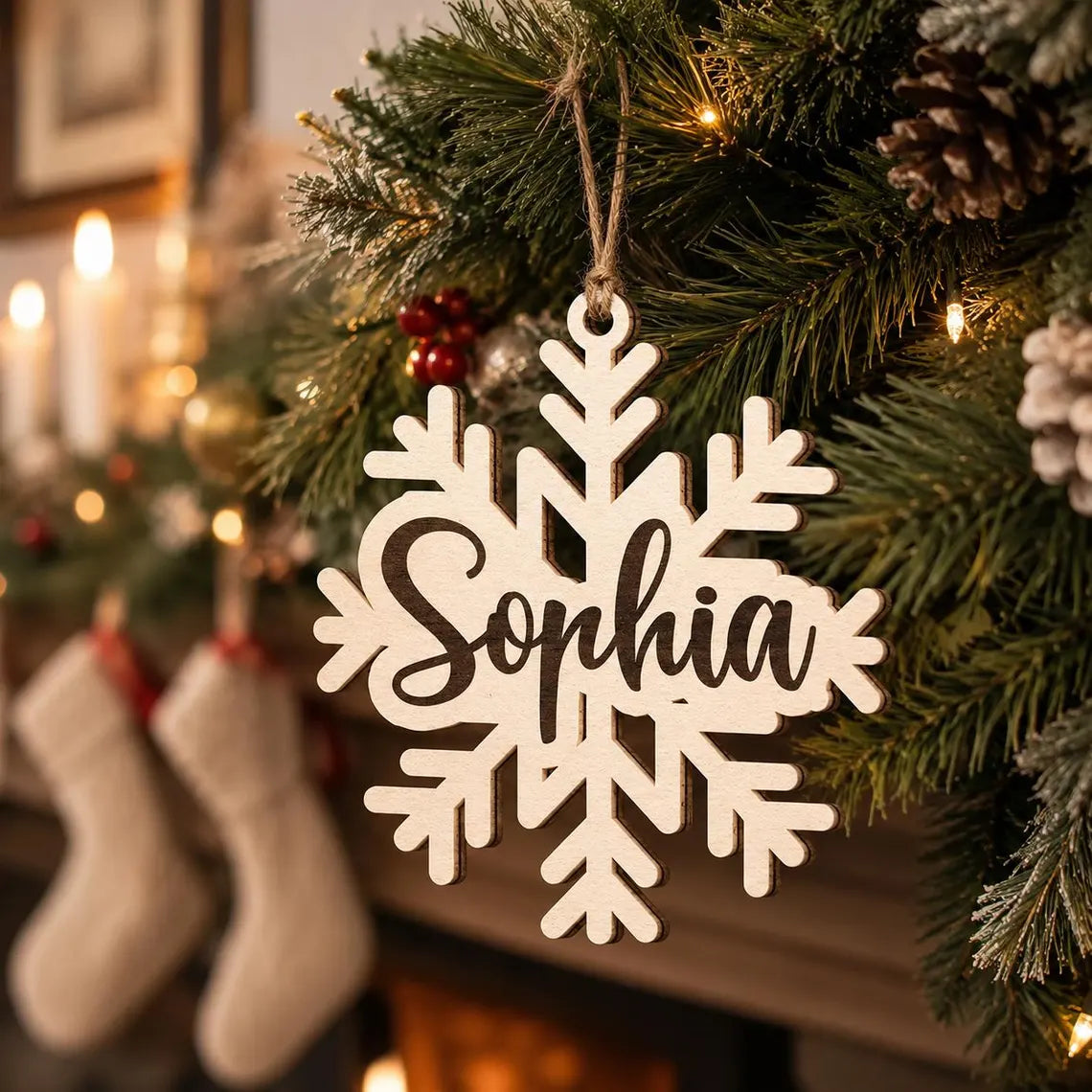 Christmas Snowflake Name Custom Name Wooden Ornament
