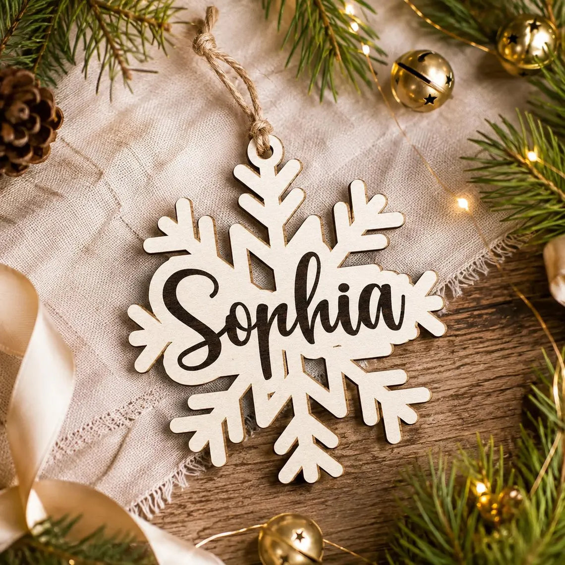Christmas Snowflake Name Custom Name Wooden Ornament