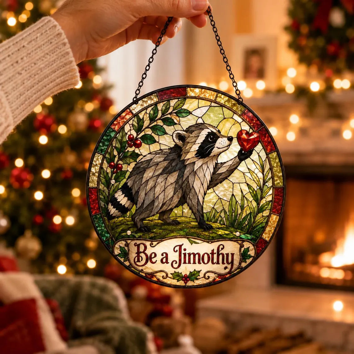 Be a Jimothy Opossum Stained Glass Suncatcher Ornament Funny Animal