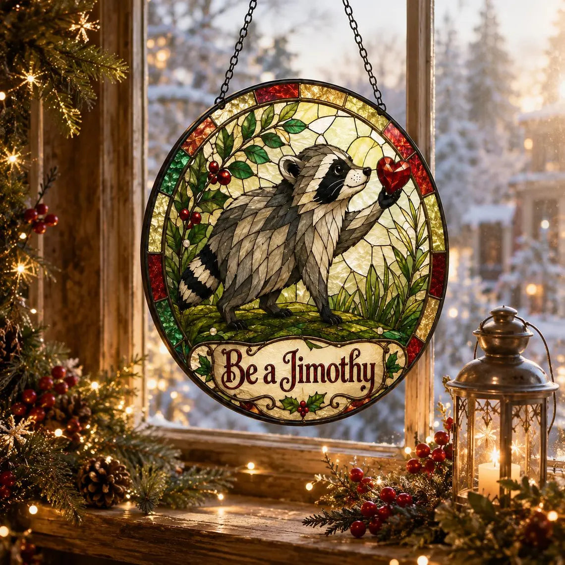 Be a Jimothy Opossum Stained Glass Suncatcher Ornament Funny Animal