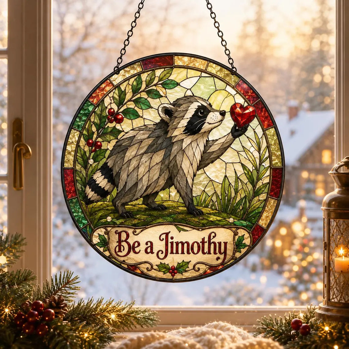 Be a Jimothy Opossum Stained Glass Suncatcher Ornament Funny Animal