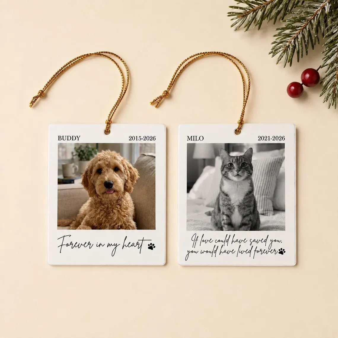 Pet Memorial Portrait Custom Name Date Photo Pet Acrylic Christmas Ornament Pet Memorial Keepsake Gift