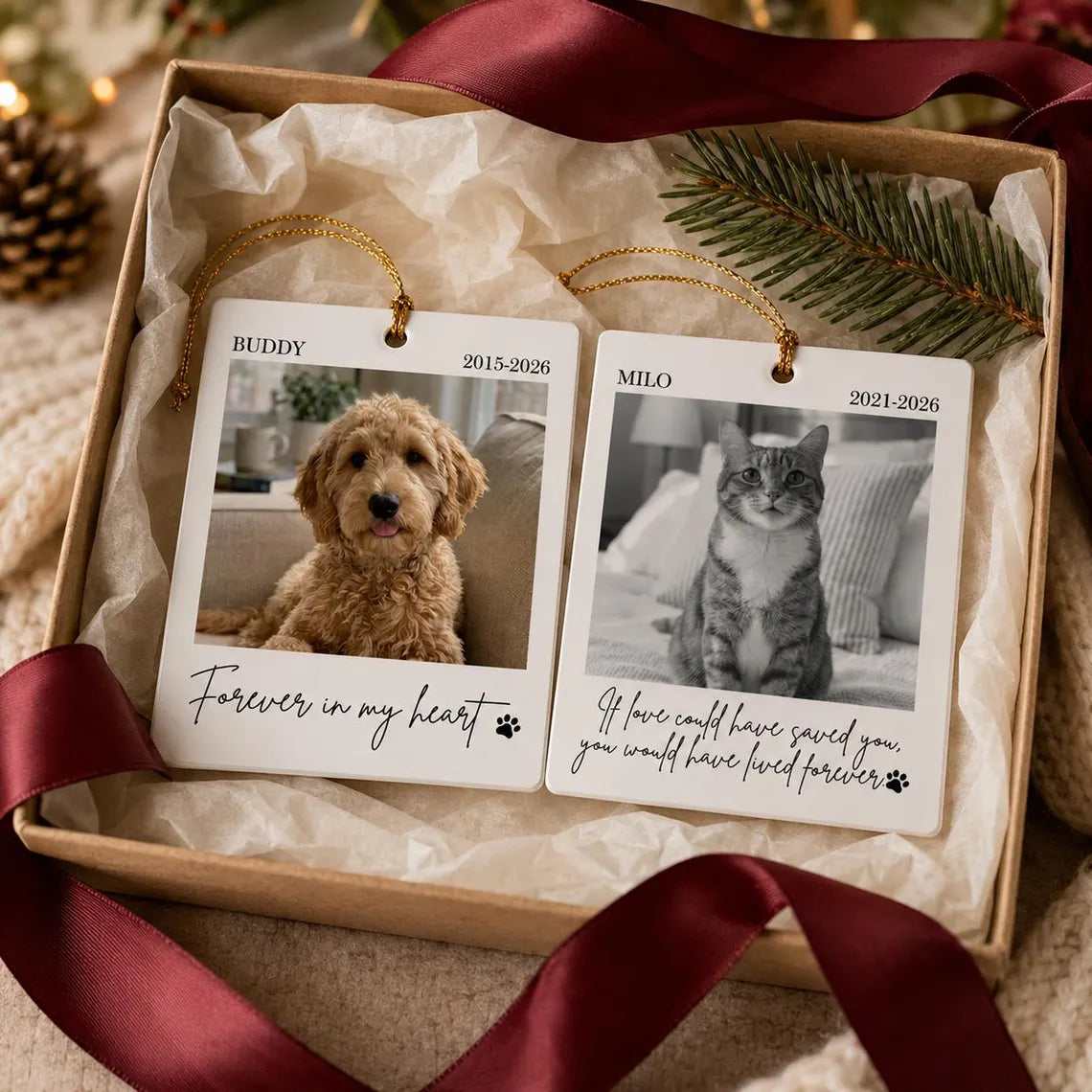 Pet Memorial Portrait Custom Name Date Photo Pet Acrylic Christmas Ornament Pet Memorial Keepsake Gift