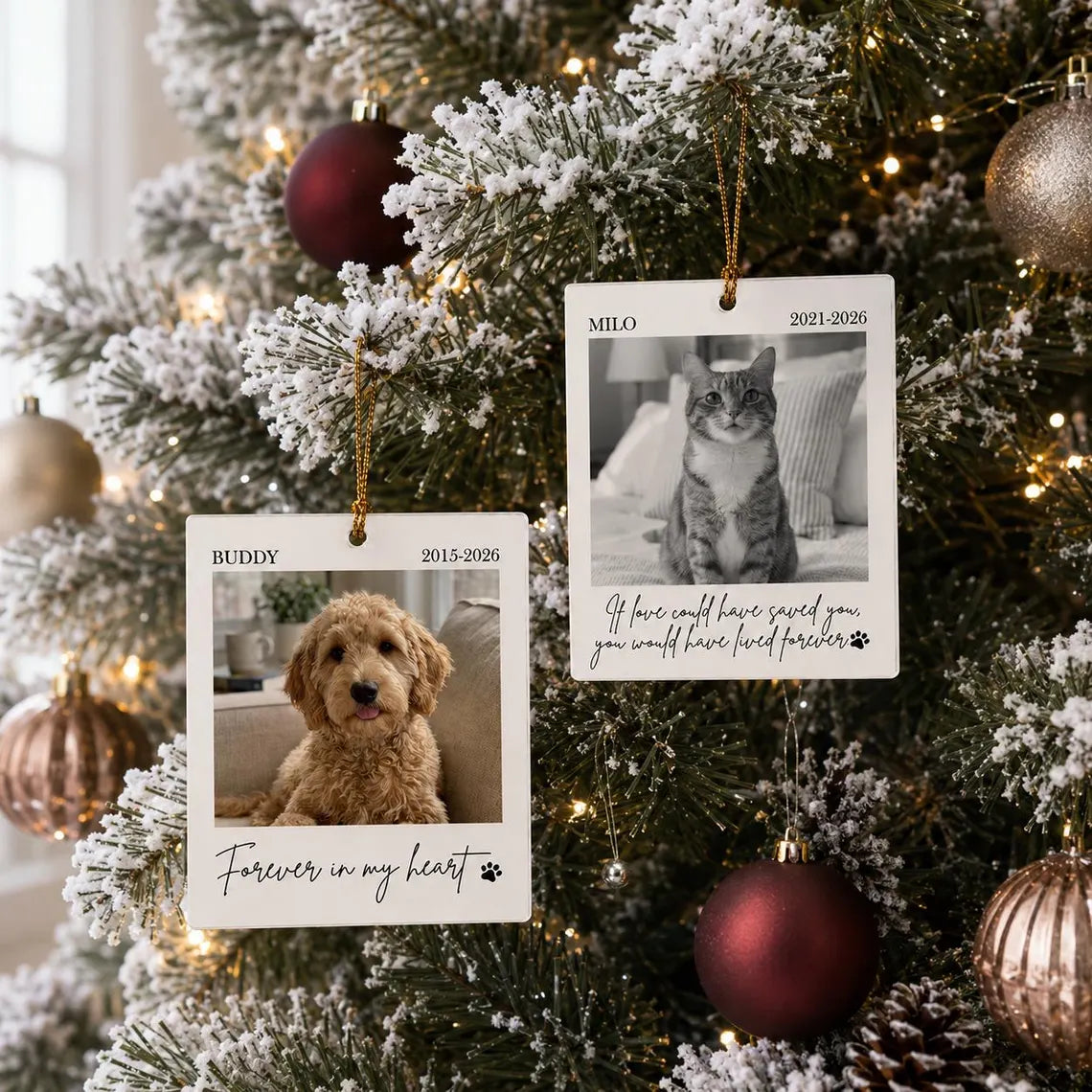 Pet Memorial Portrait Custom Name Date Photo Pet Acrylic Christmas Ornament Pet Memorial Keepsake Gift