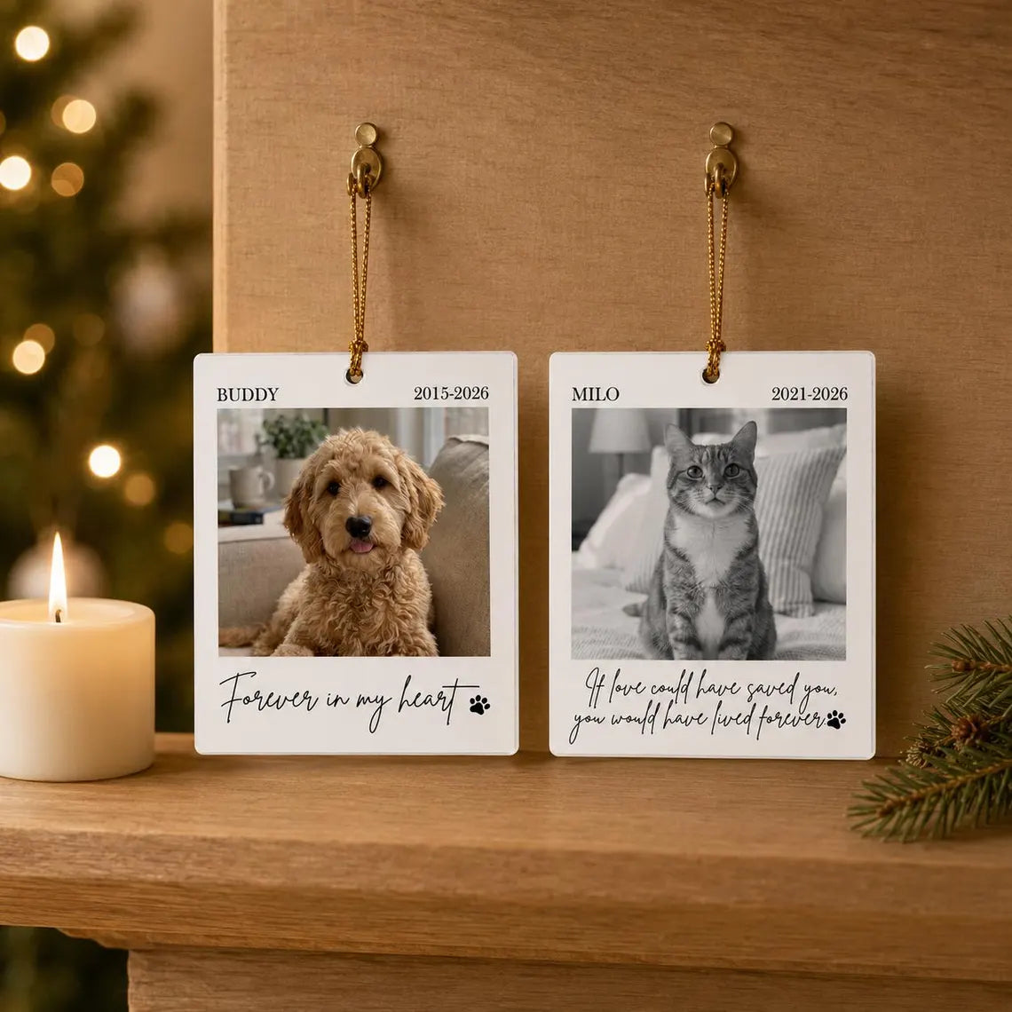 Pet Memorial Portrait Custom Name Date Photo Pet Acrylic Christmas Ornament Pet Memorial Keepsake Gift