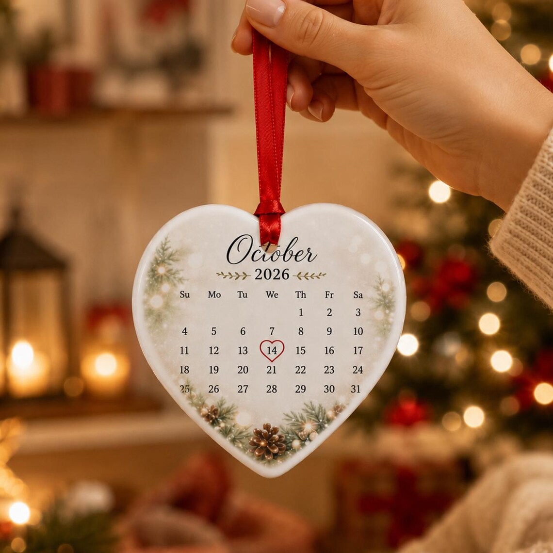 Our First Christmas as Mr & Mrs Custom Name Date First Married Christmas Heart Ceramic Christmas Ornament