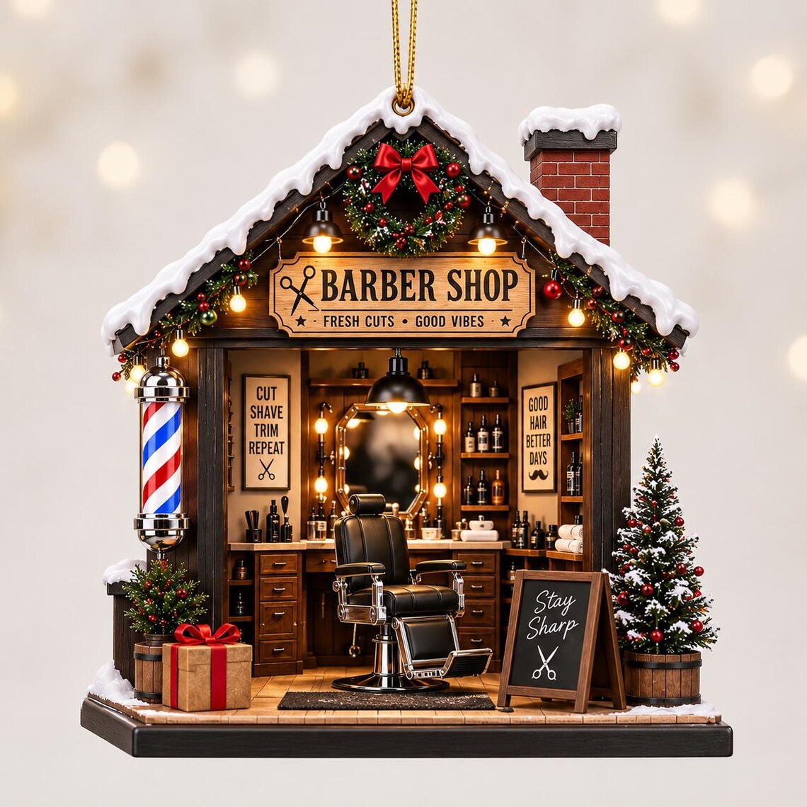 Christmas Barber Shop Custom Name Occupation Acrylic Ornament
