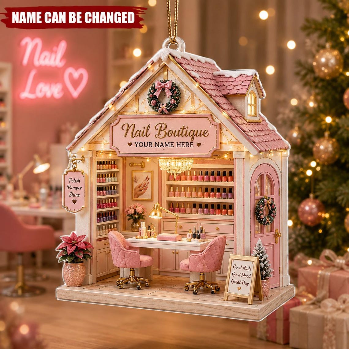 Christmas Nail Boutique Custom Name Occupation Acrylic Ornament