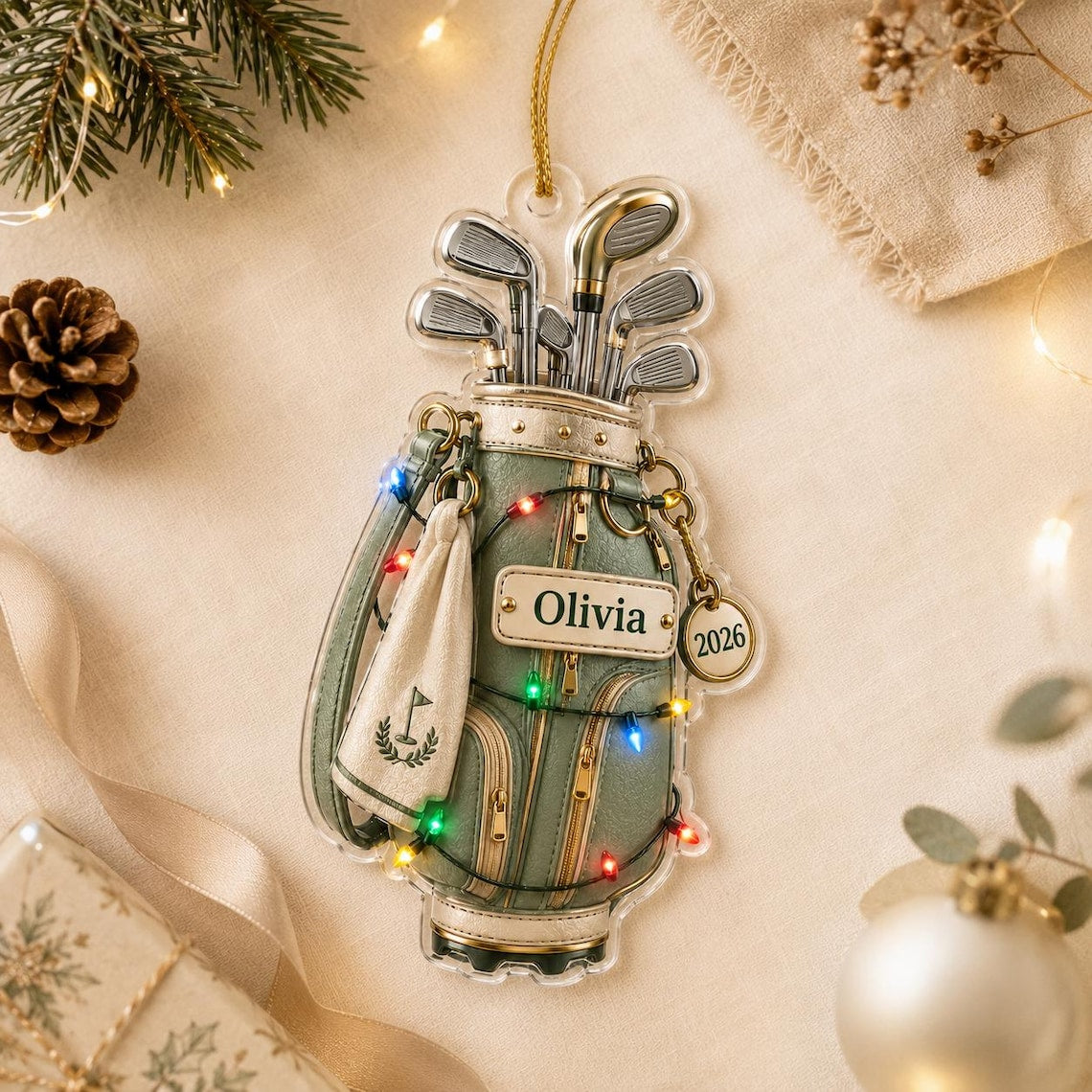 Christmas Golf Bag Custom Name Date Acrylic Ornament
