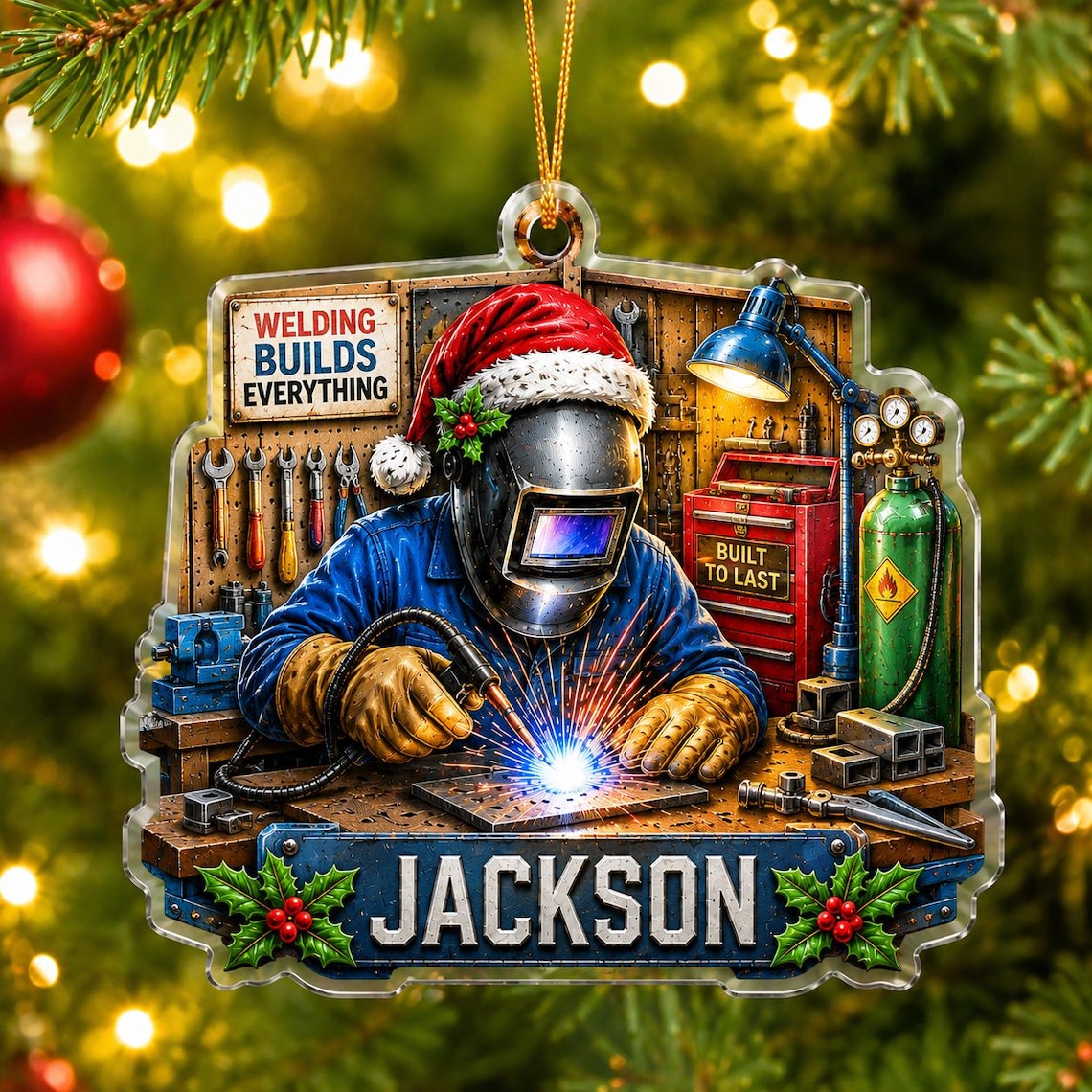 Christmas Welder Workshop Custom Name Occupation Acrylic Ornament