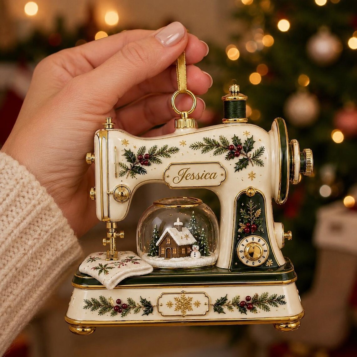 Vintage Sewing Machine Christmas Custom Name Occupation Acrylic Ornament