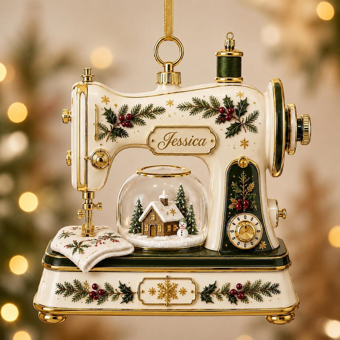 Vintage Sewing Machine Christmas Custom Name Occupation Acrylic Ornament