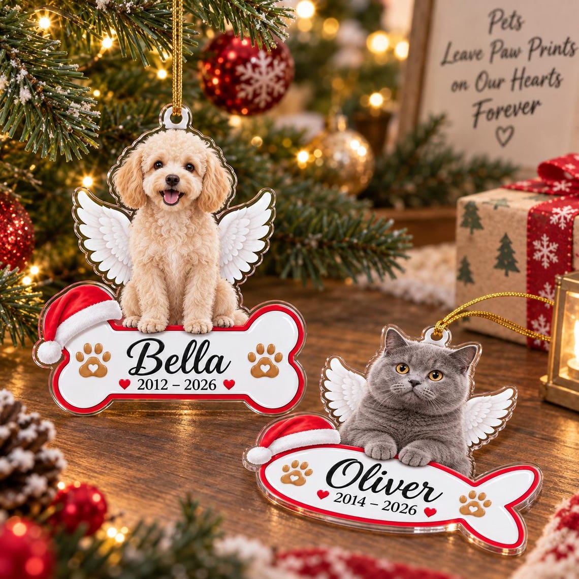 Angel Wings Pet Memorial Custom Name Date Photo Pet Memorial Acrylic Ornament Pet