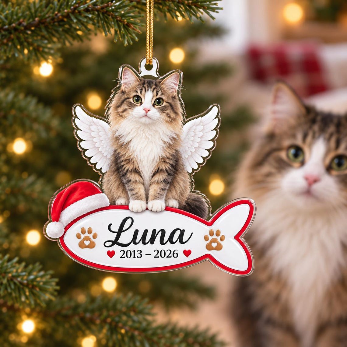 Angel Wings Pet Memorial Custom Name Date Photo Pet Memorial Acrylic Ornament Pet
