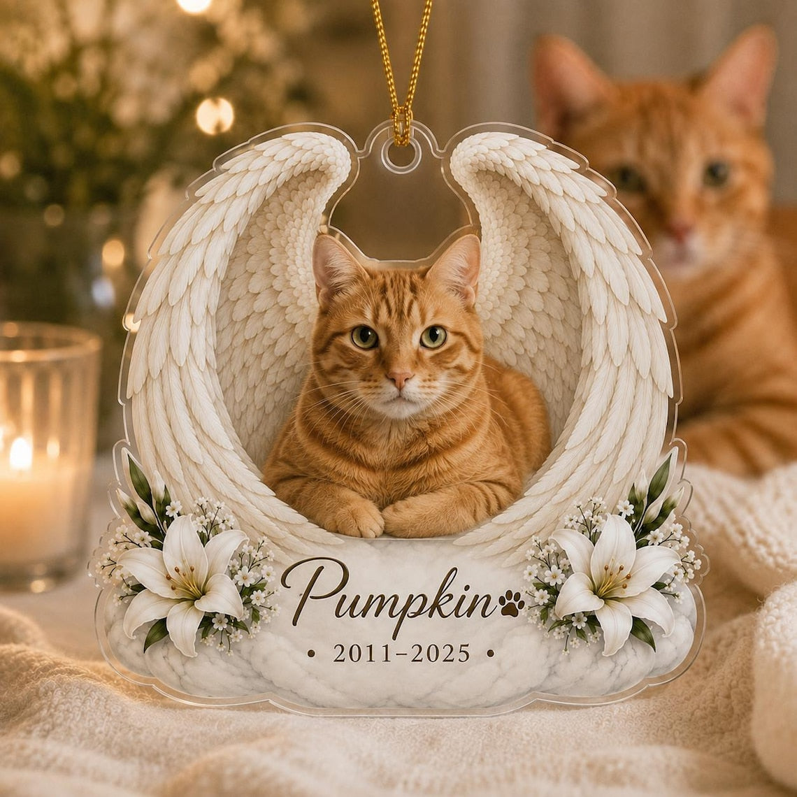 Angel Wings Custom Name Date Photo Pet Memorial Acrylic Ornament