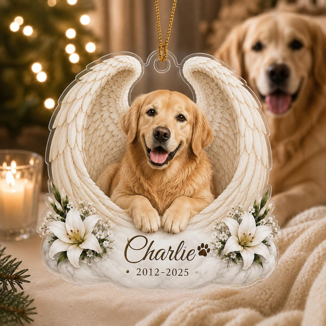 Angel Wings Custom Name Date Photo Pet Memorial Acrylic Ornament