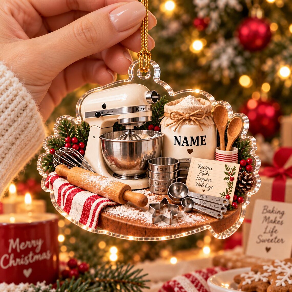 Recipes Make Happier Holidays Custom Name Occupation Acrylic Ornament