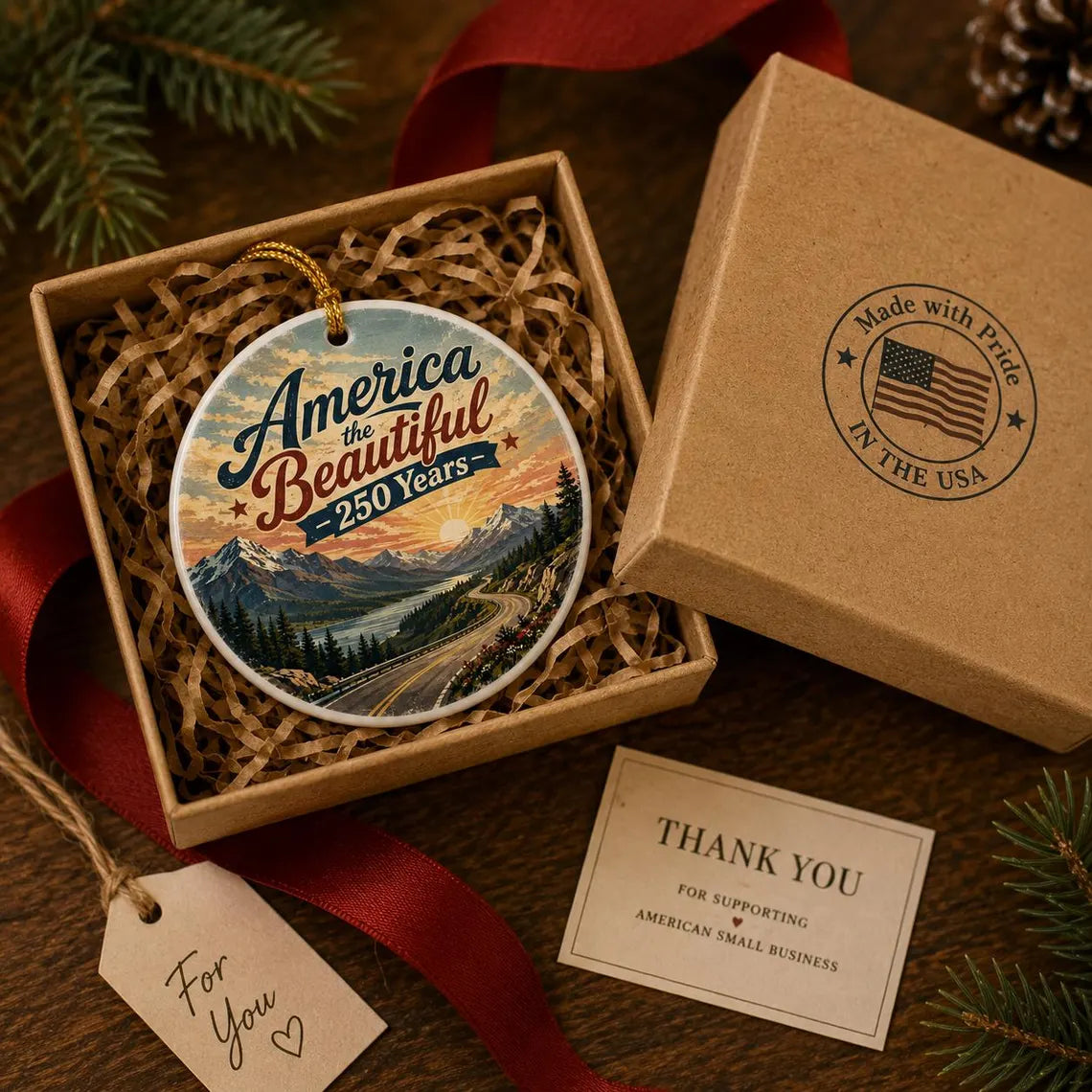 America the Beautiful 250 Years America's 250th Round Ceramic Christmas Ornament