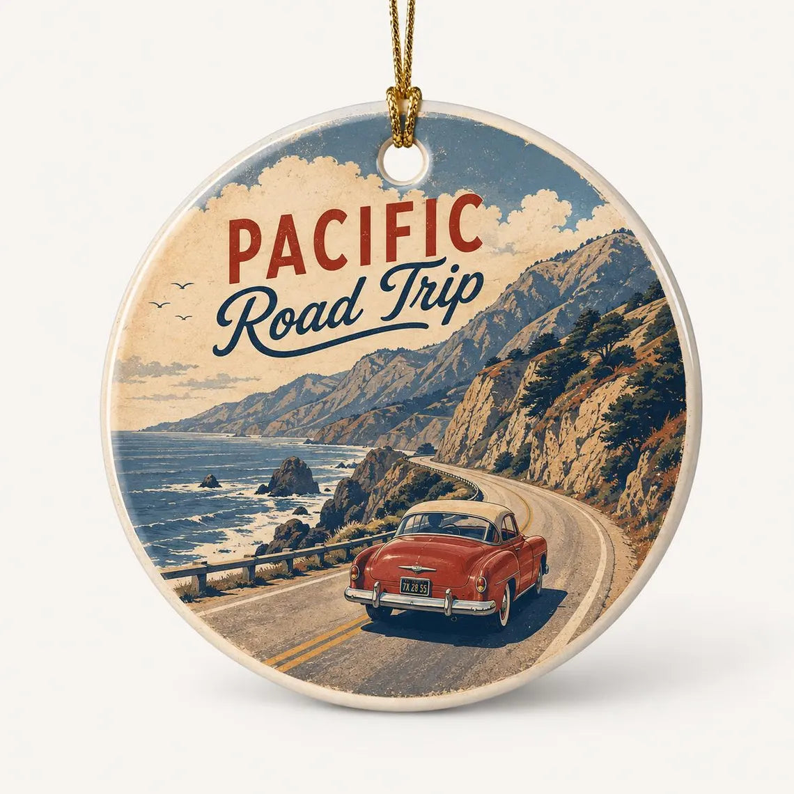 Pacific Road Trip Round Ceramic Christmas Ornament