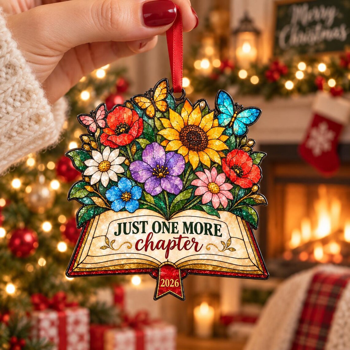 Just One More Chapter 2026 Acrylic Christmas Ornament Book Lover