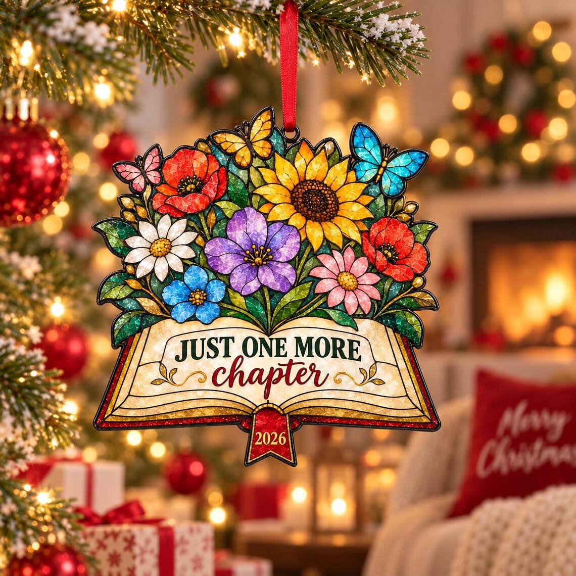 Just One More Chapter 2026 Acrylic Christmas Ornament Book Lover