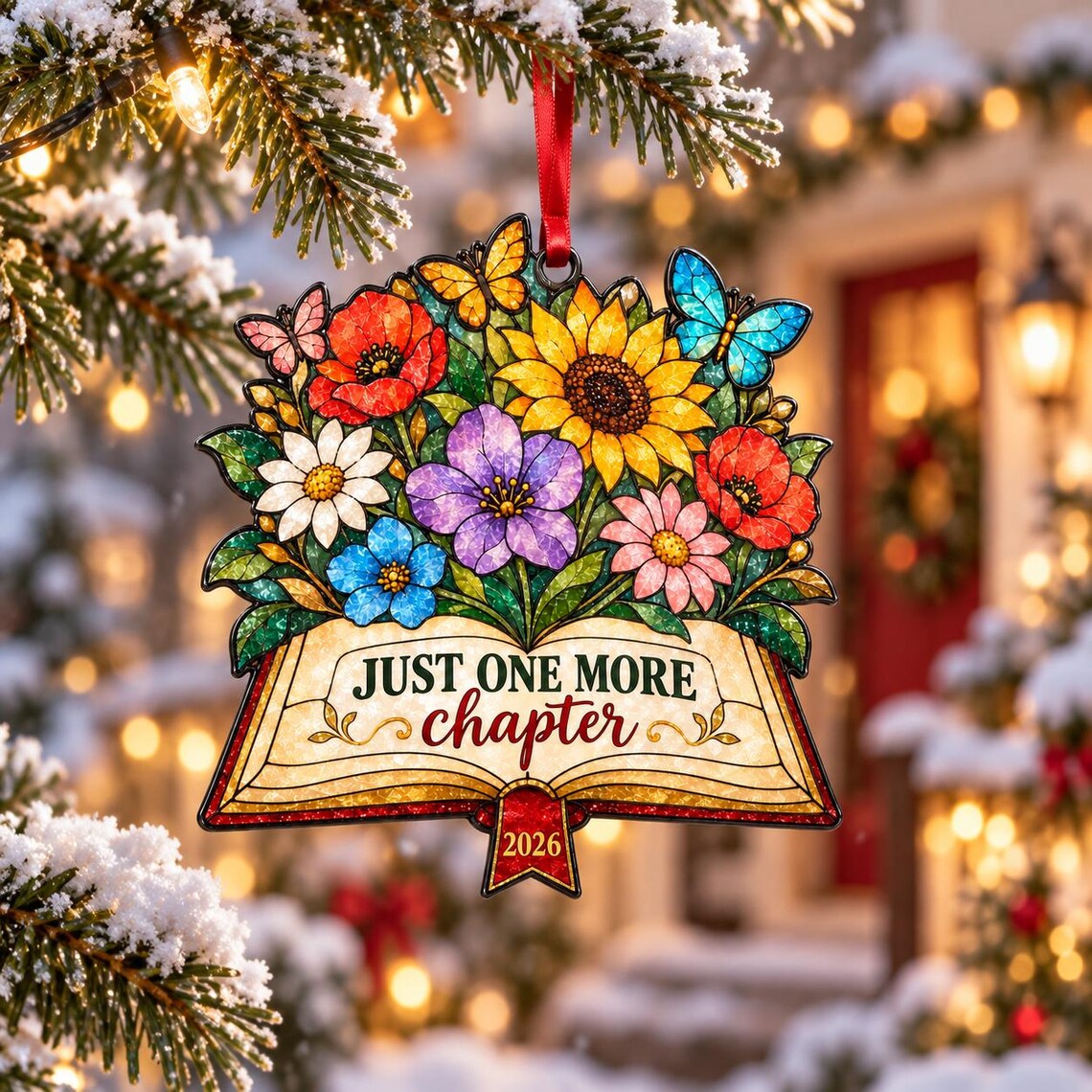 Just One More Chapter 2026 Acrylic Christmas Ornament Book Lover