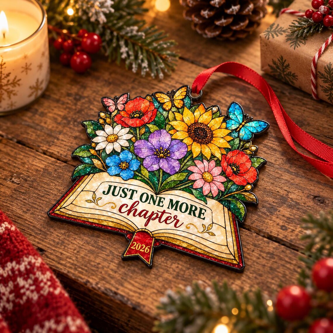 Just One More Chapter 2026 Acrylic Christmas Ornament Book Lover