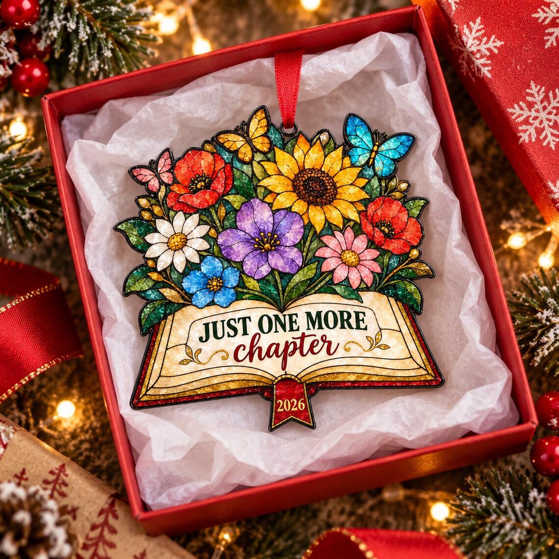 Just One More Chapter 2026 Acrylic Christmas Ornament Book Lover