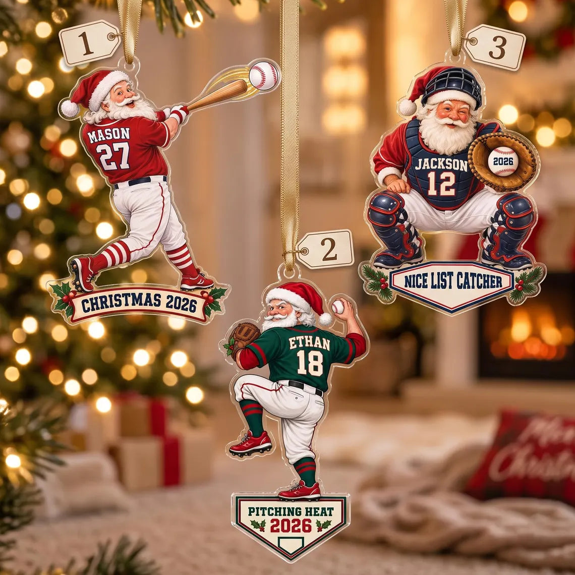 Baseball Christmas 2026 Custom Name Number Sports Acrylic Christmas Ornament