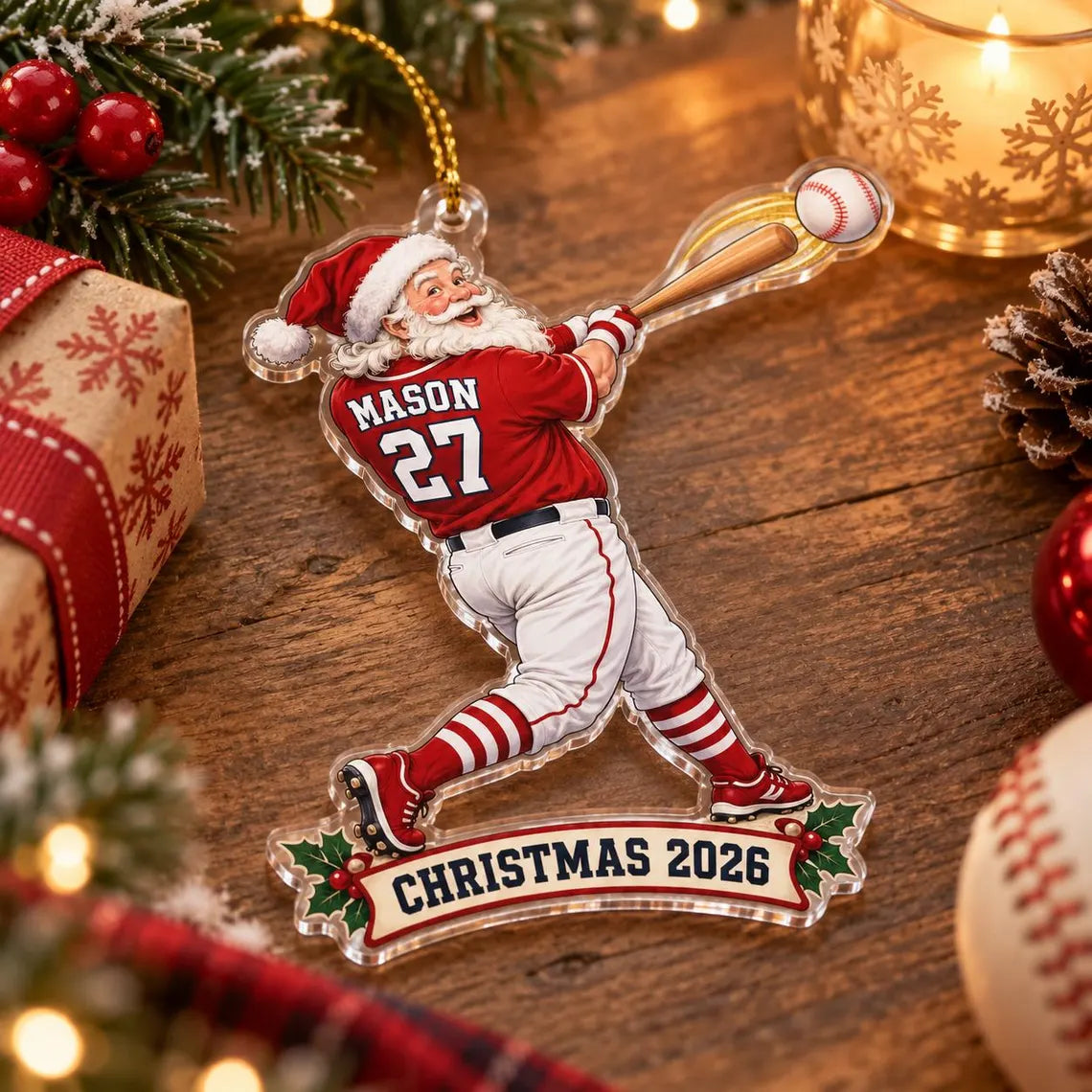Baseball Christmas 2026 Custom Name Number Sports Acrylic Christmas Ornament