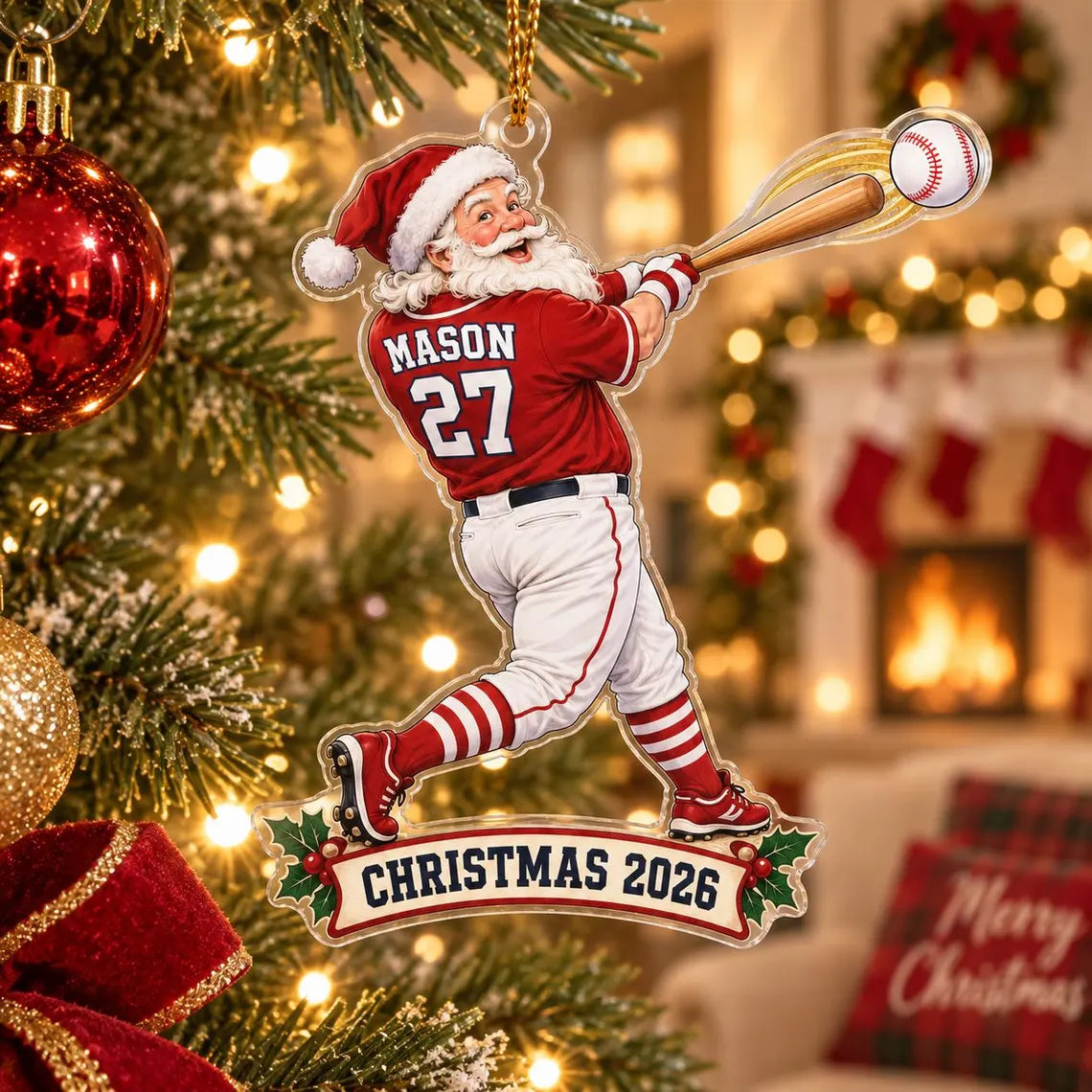 Baseball Christmas 2026 Custom Name Number Sports Acrylic Christmas Ornament