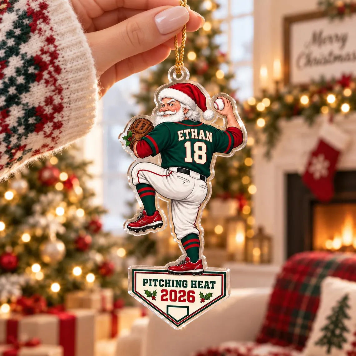 Baseball Christmas 2026 Custom Name Number Sports Acrylic Christmas Ornament