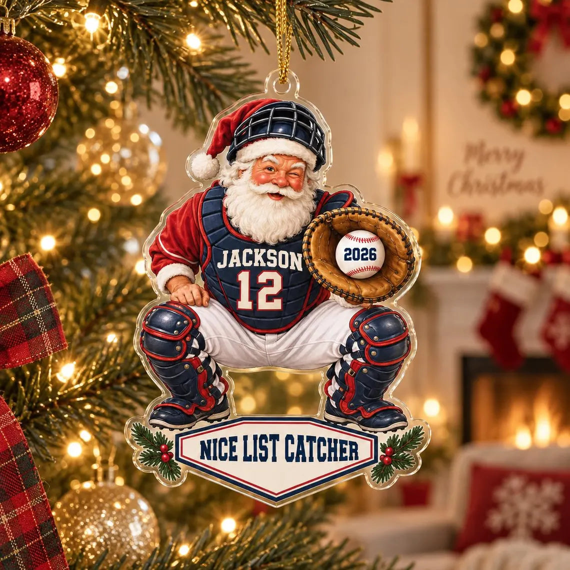 Baseball Christmas 2026 Custom Name Number Sports Acrylic Christmas Ornament