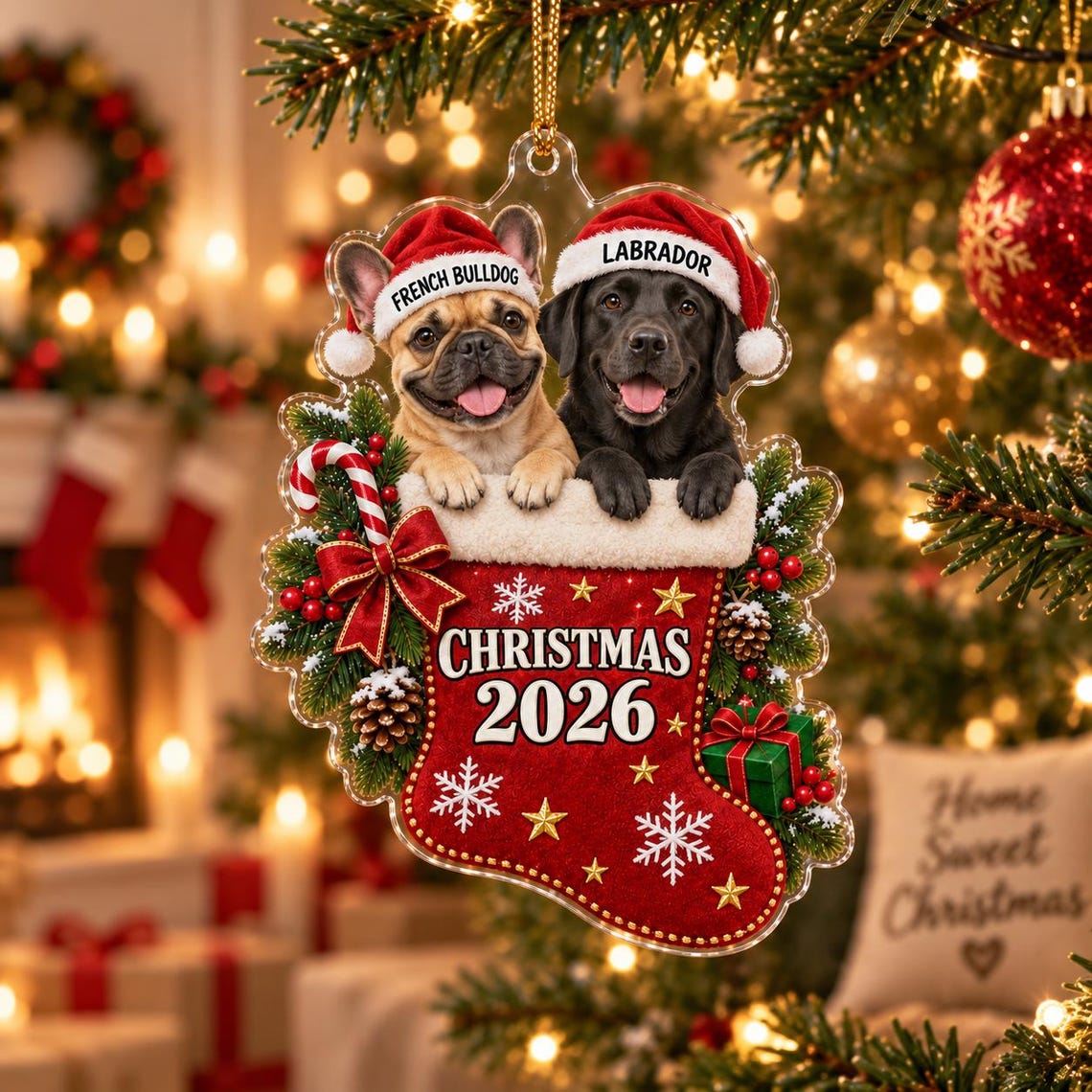 Christmas Stocking 2026 Custom Name Photo Dog Acrylic Ornament
