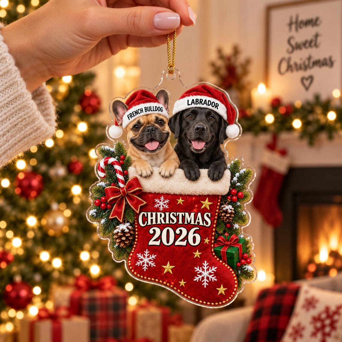 Christmas Stocking 2026 Custom Name Photo Dog Acrylic Ornament