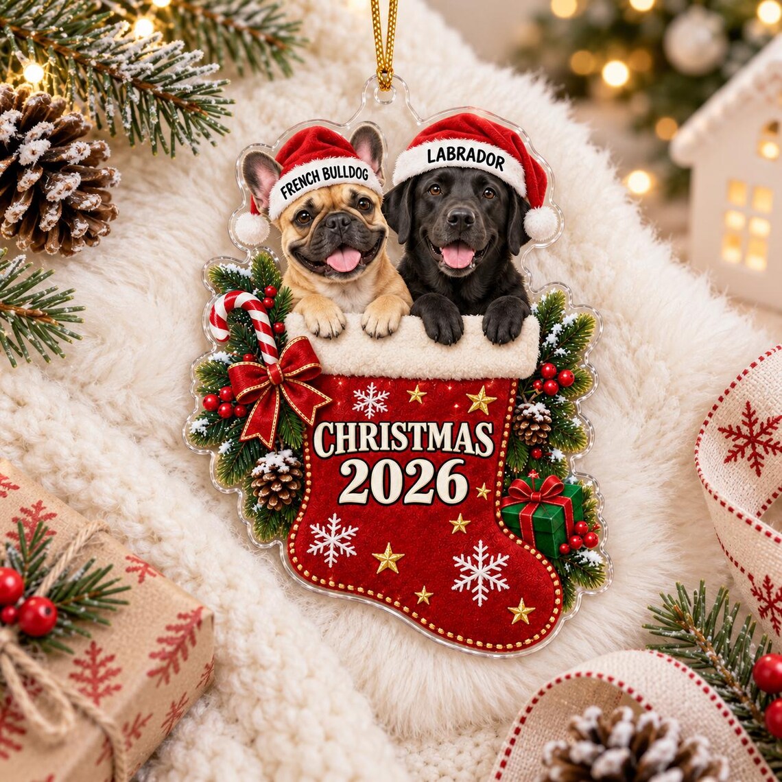 Christmas Stocking 2026 Custom Name Photo Dog Acrylic Ornament