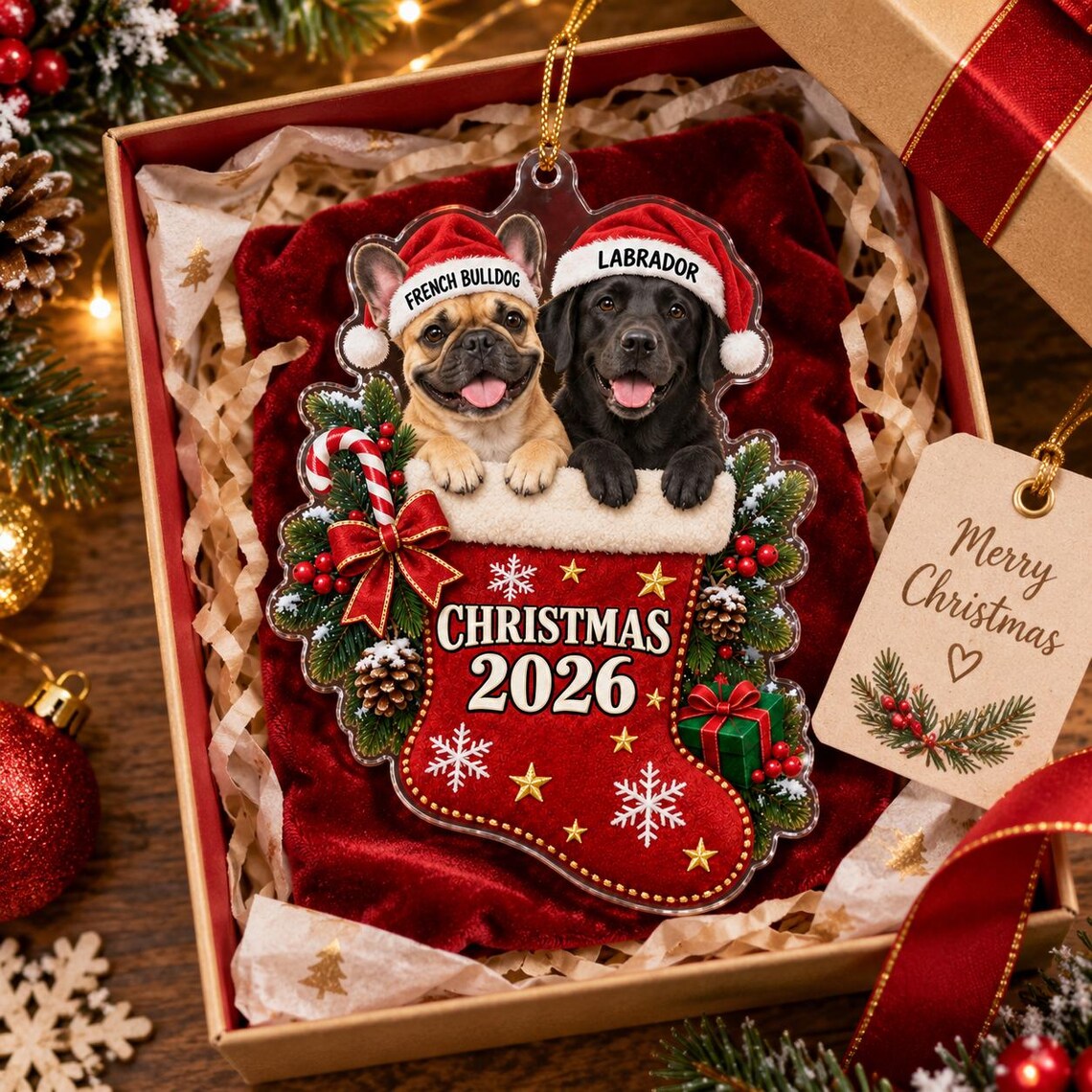 Christmas Stocking 2026 Custom Name Photo Dog Acrylic Ornament