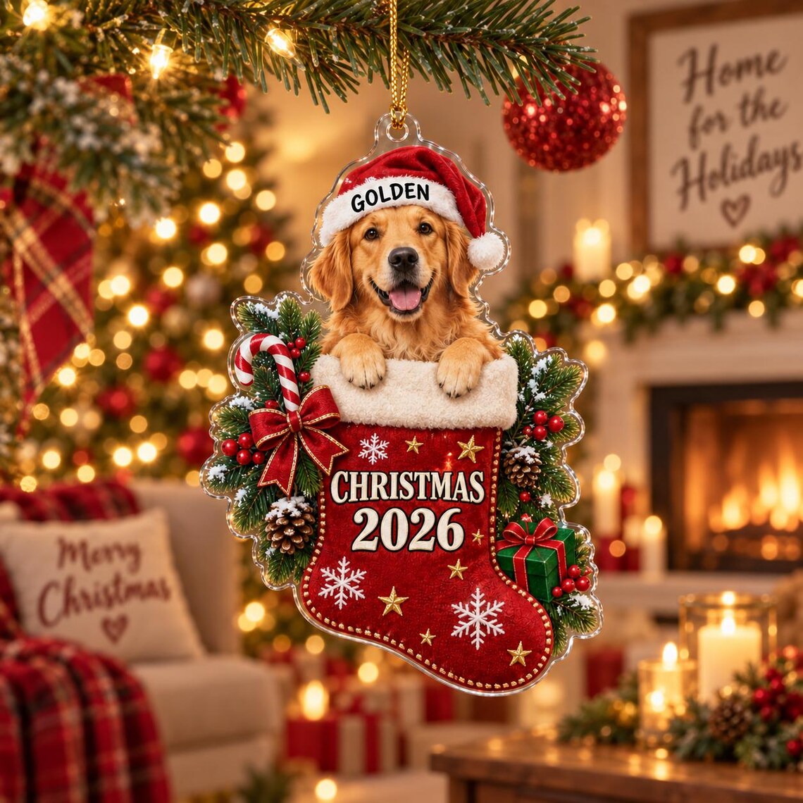 Christmas Stocking 2026 Custom Name Photo Dog Acrylic Ornament