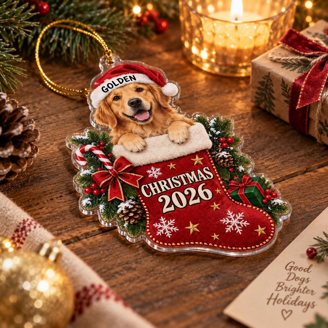Christmas Stocking 2026 Custom Name Photo Dog Acrylic Ornament