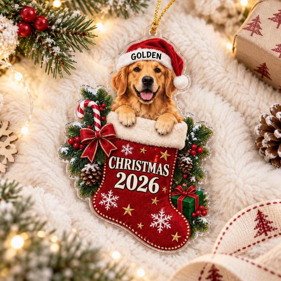 Christmas Stocking 2026 Custom Name Photo Dog Acrylic Ornament