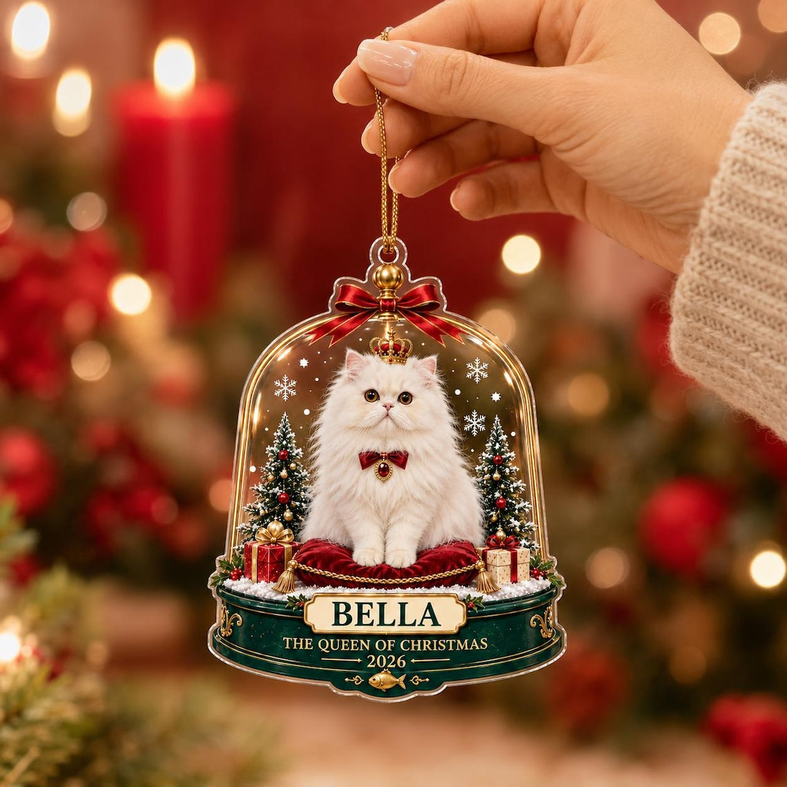 The Queen of Christmas 2026 Custom Name Photo Cat Acrylic Ornament