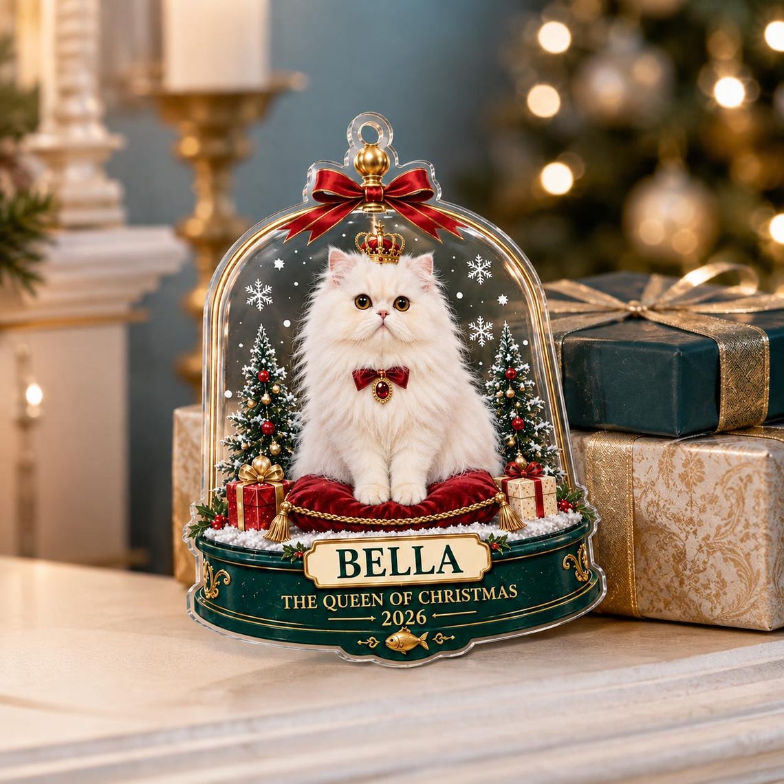 The Queen of Christmas 2026 Custom Name Photo Cat Acrylic Ornament