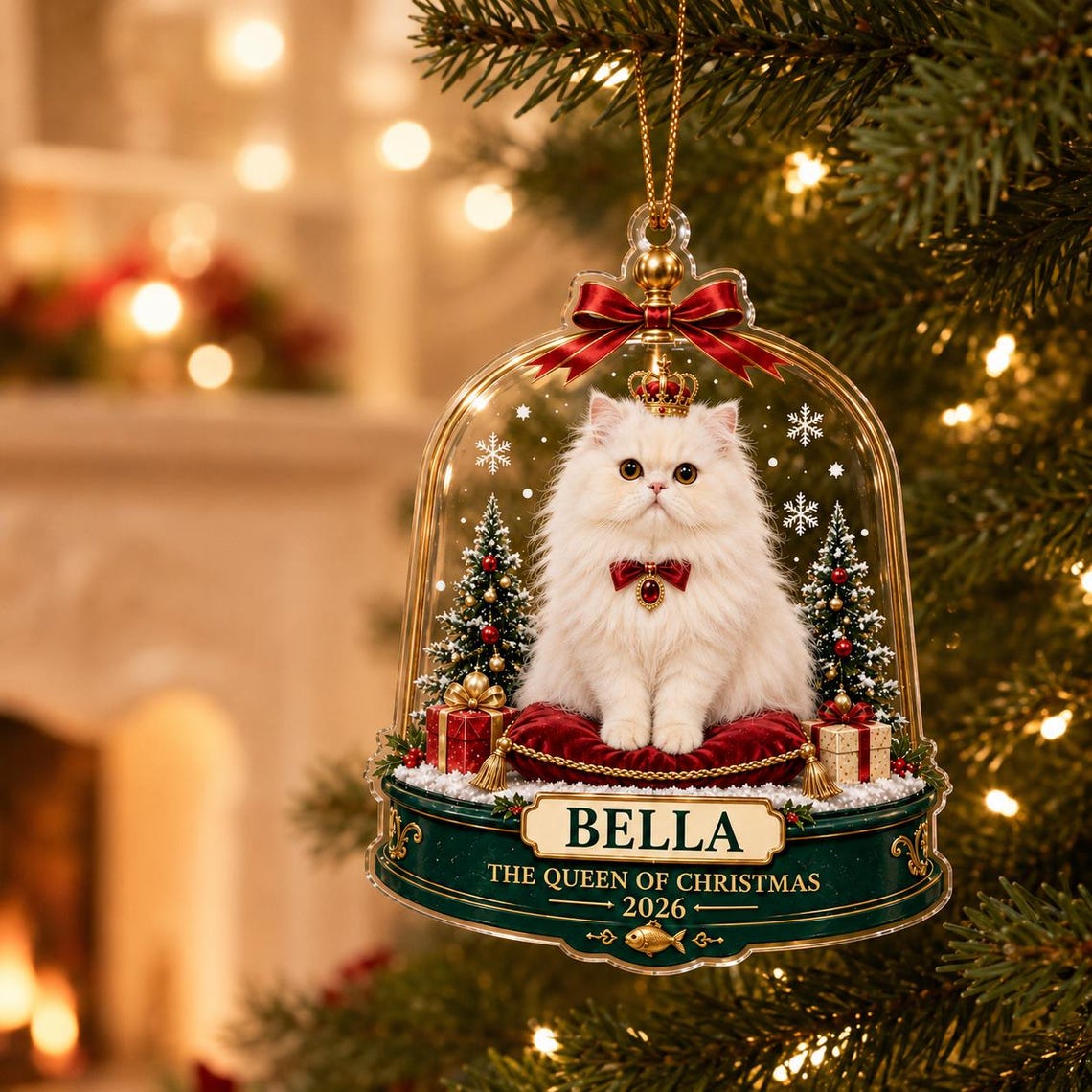 The Queen of Christmas 2026 Custom Name Photo Cat Acrylic Ornament