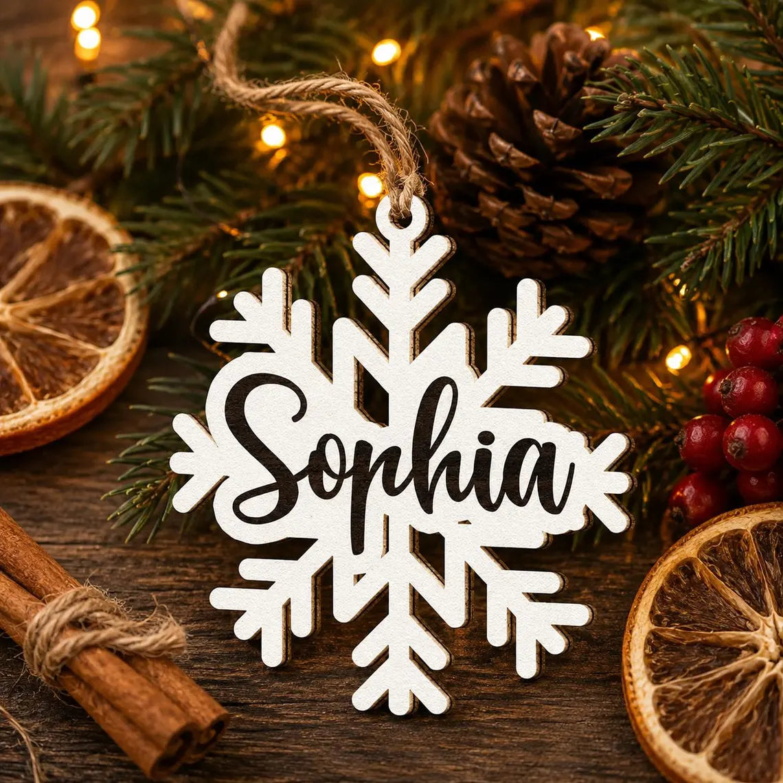 Christmas Snowflake Name Custom Name Wooden Ornament