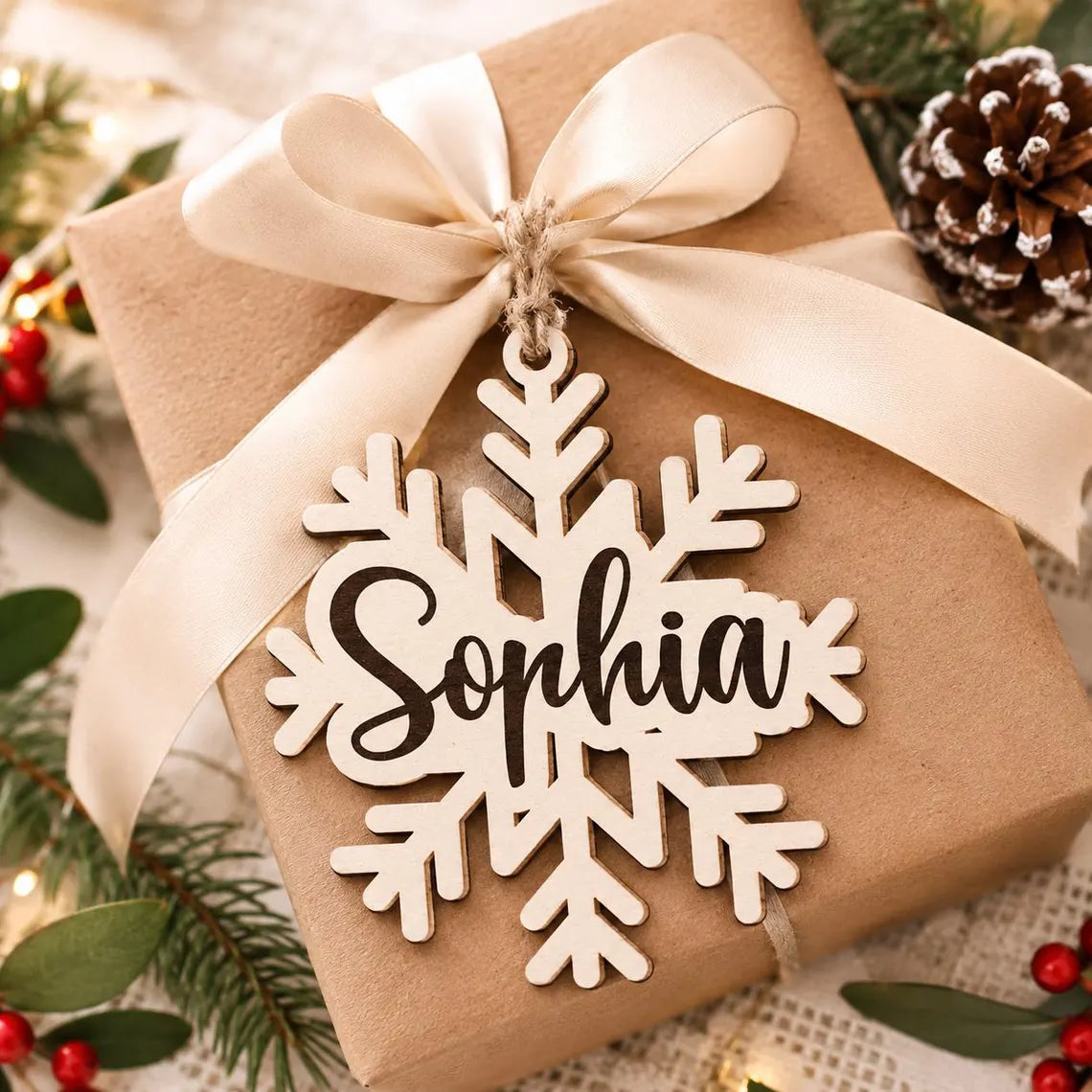 Christmas Snowflake Name Custom Name Wooden Ornament