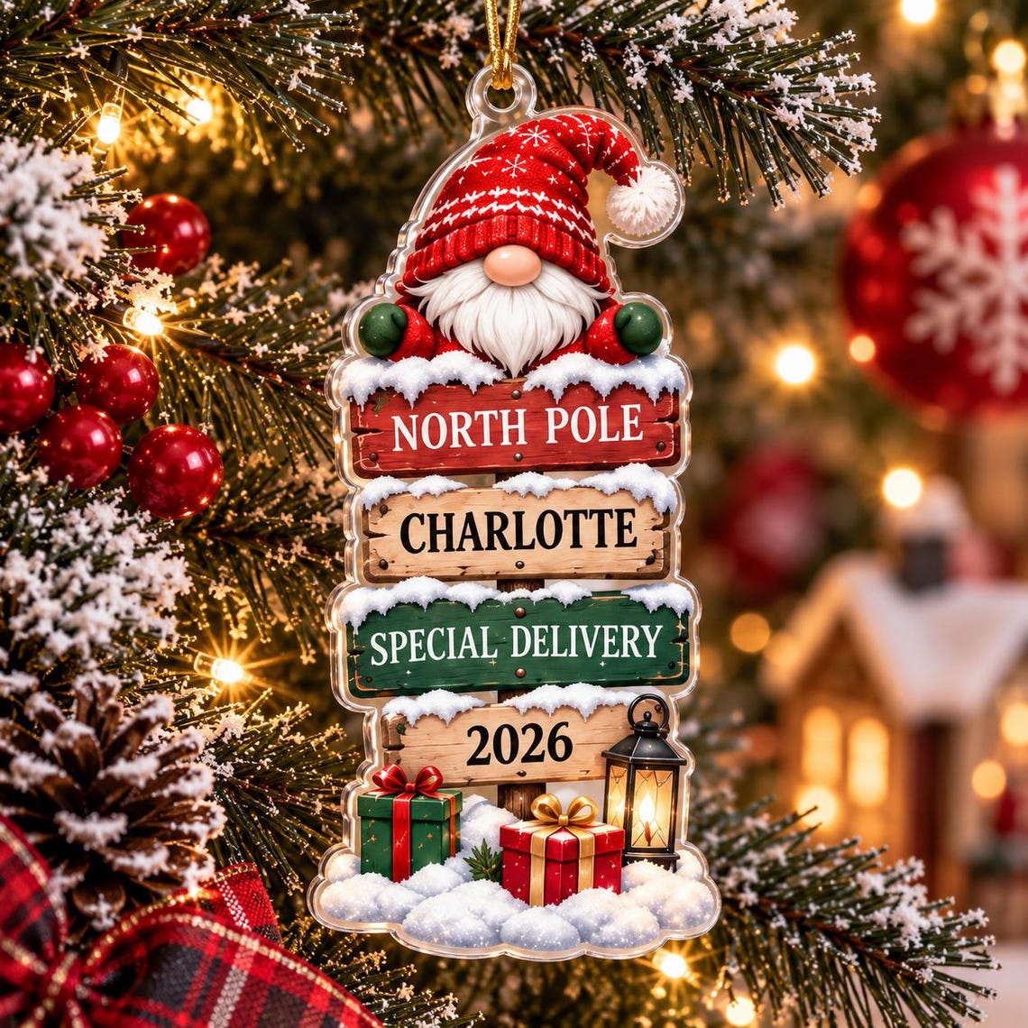Dashing Through the Snow 2026 Custom Name Date Acrylic Ornament