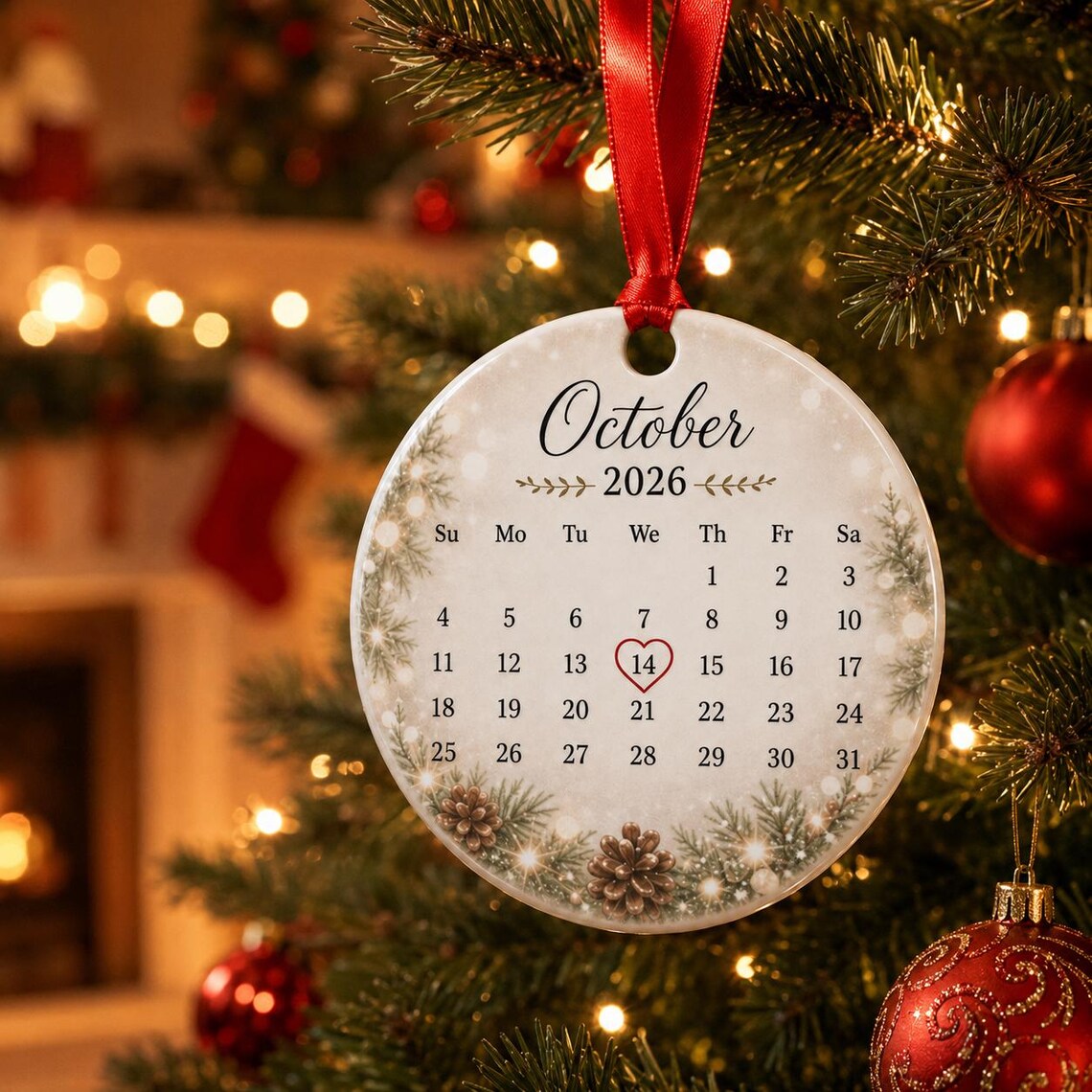 Our First Christmas as Mr & Mrs Custom Name Date First Married Christmas Round Ceramic Christmas Ornament