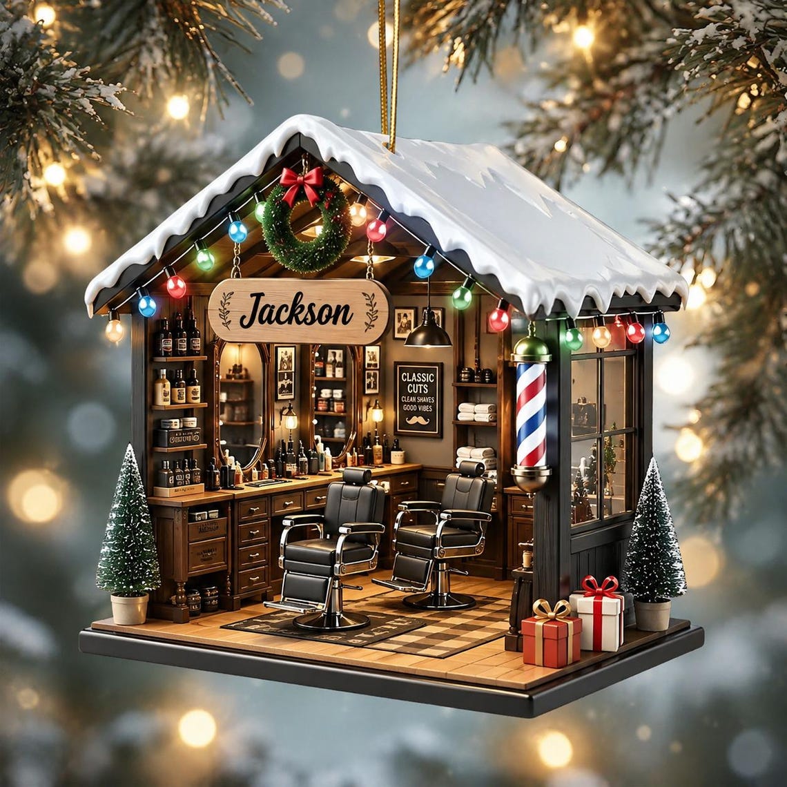 Christmas Barber Shop Custom Name Occupation Acrylic Ornament