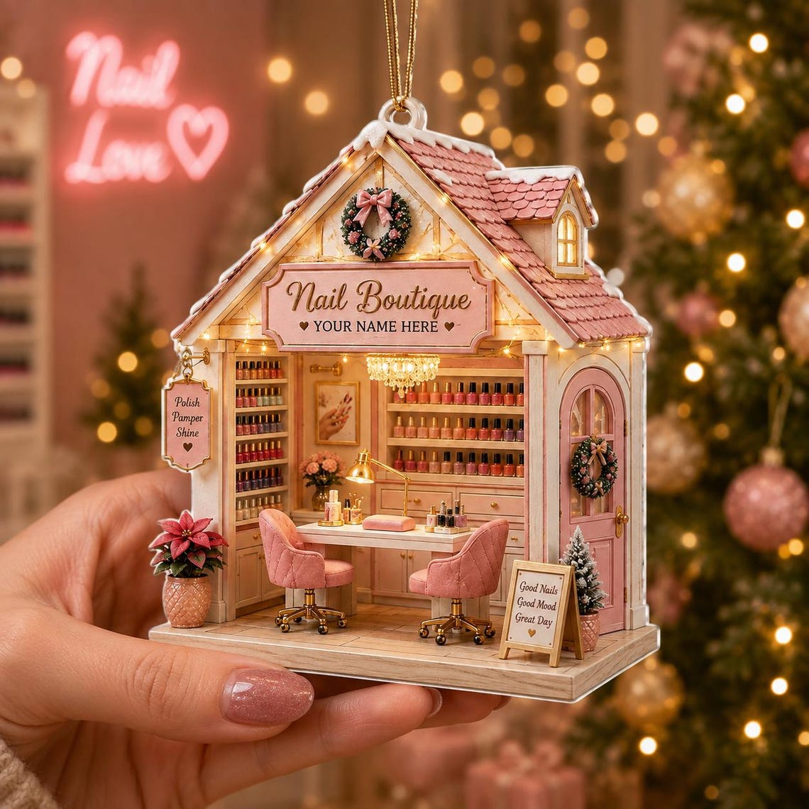 Christmas Nail Boutique Custom Name Occupation Acrylic Ornament